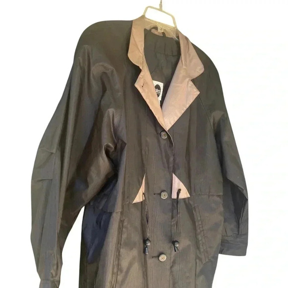 Totes Rainwear Women’s Trenchcoat Raincoat Size 8P Black Pewter Collar Classic - Picture 10 of 11